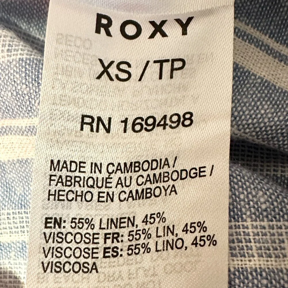 Roxy Women's Linen Blend Cargo Pant Size XS Blue Cottagecore Coastal Boho (NEW)